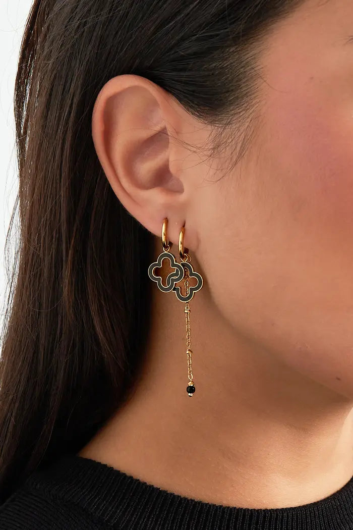 Clover oorbellen black/gold