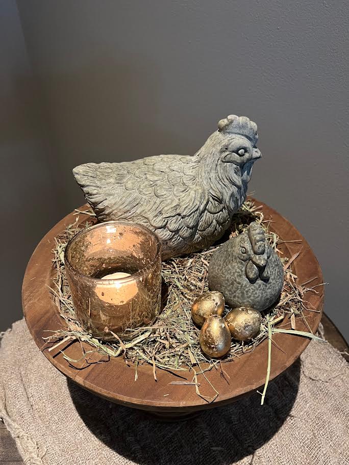 Plateau met grote kip en kleine kip met bubble glaasje