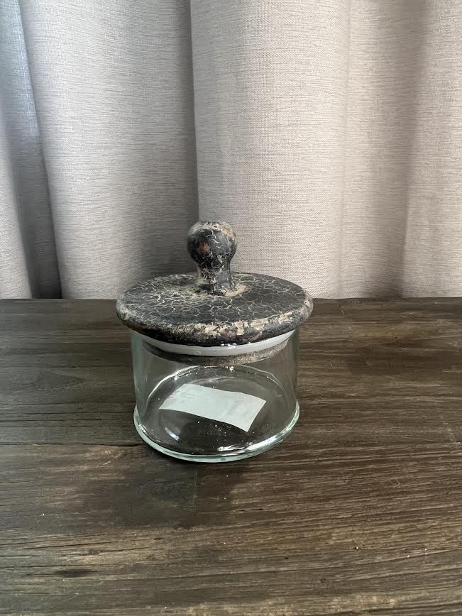 Smal glazen voorraad potje met deksel