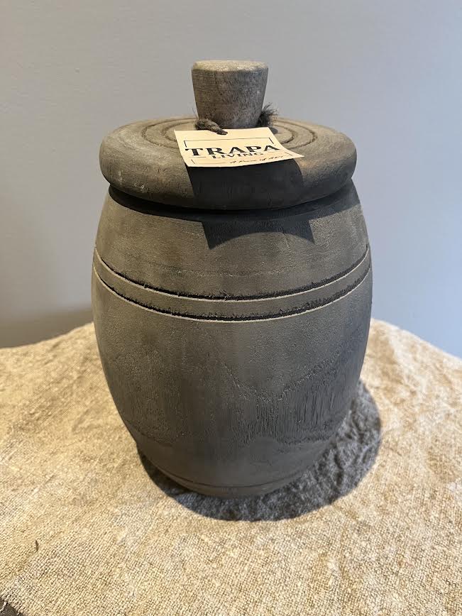 Trapaliving vergrijsde houten pot met deksel L