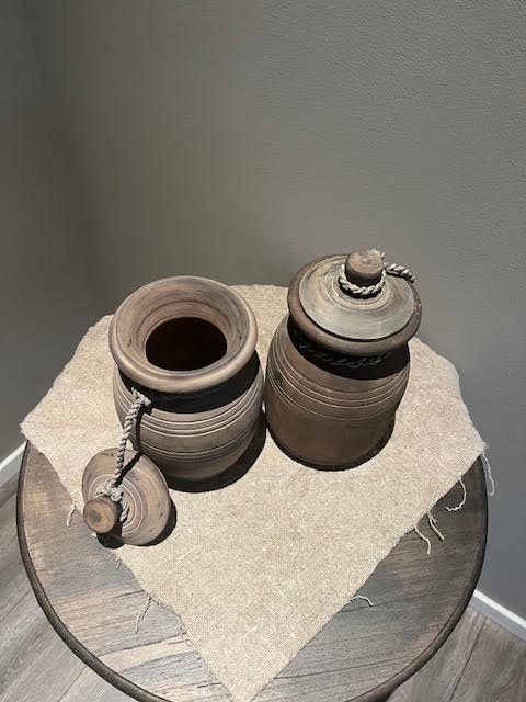 Houten pot met deksel L