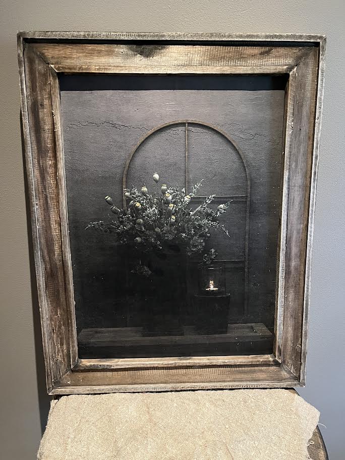 Schilderij stalraam met bloemen in pot XL