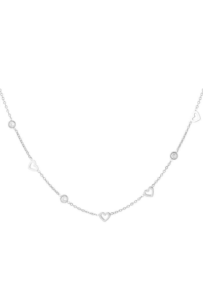 Hearts with diamonds ketting zilver