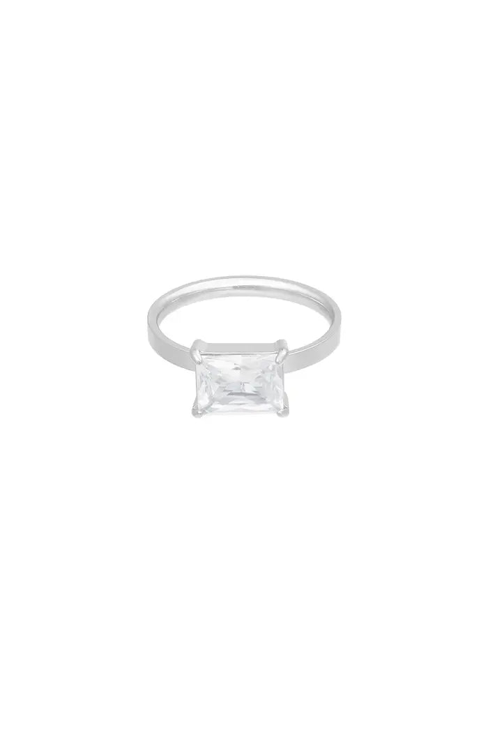 Rechthoek big stone ring zilver
