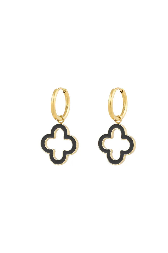 Clover oorbellen black/gold