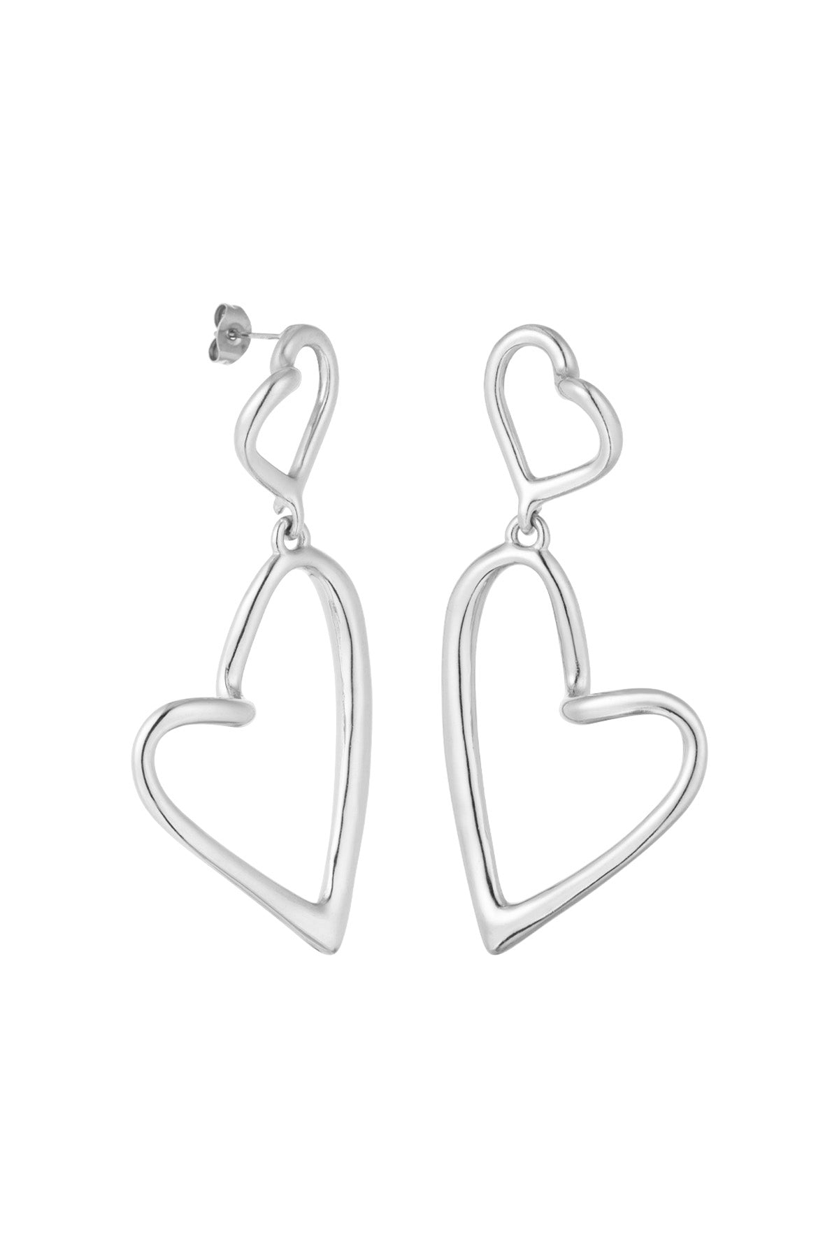 Double hearts long oorbellen goud/zilver