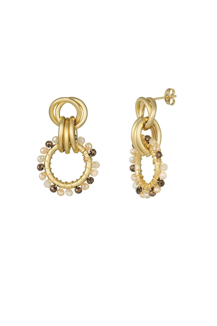 Happy elegance oorbellen goud/bruin/beige
