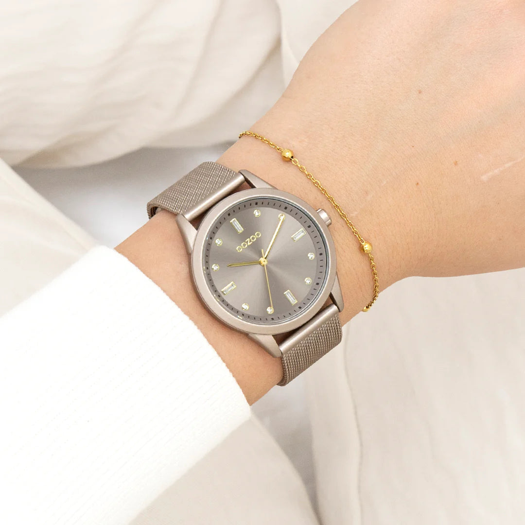 OOZOO Taupe horloge mesh armband