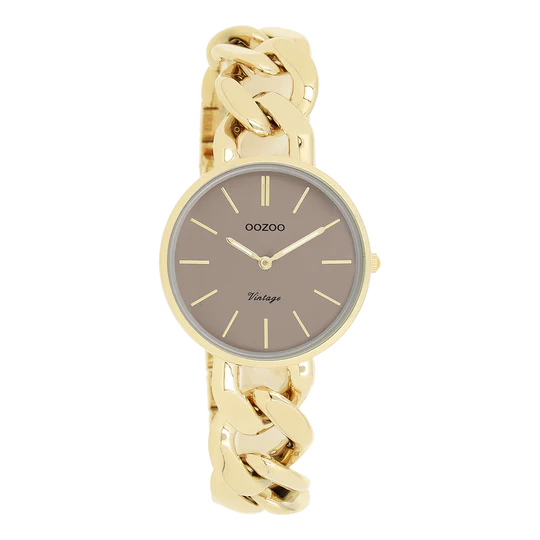 OOZOO Goudkleurig Horloge rond grove schakel