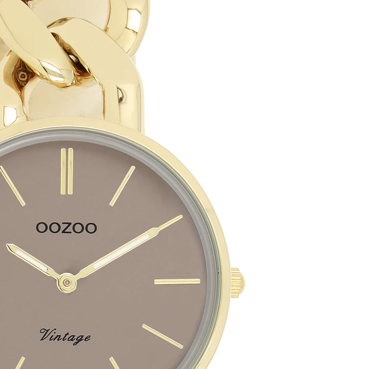 OOZOO Goudkleurig Horloge rond grove schakel
