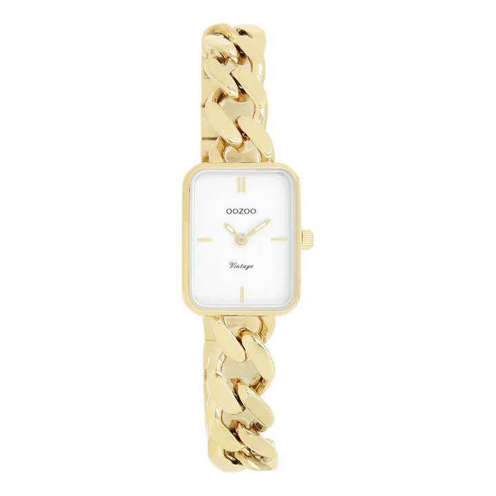 OOZOO goudkleurig horloge vierkant grove schakel