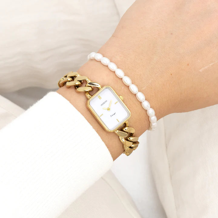 OOZOO goudkleurig horloge vierkant grove schakel