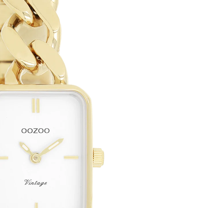 OOZOO goudkleurig horloge vierkant grove schakel