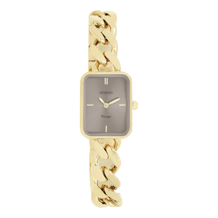 OOZOO goudkleurig horloge vierkant taupe