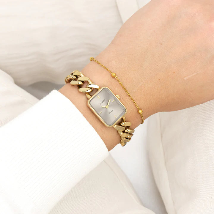 OOZOO goudkleurig horloge vierkant taupe