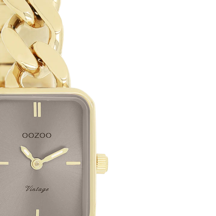 OOZOO goudkleurig horloge vierkant taupe