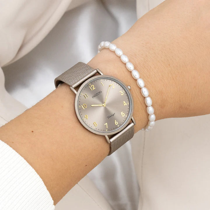 OOZOO taupe horloge met taupe band