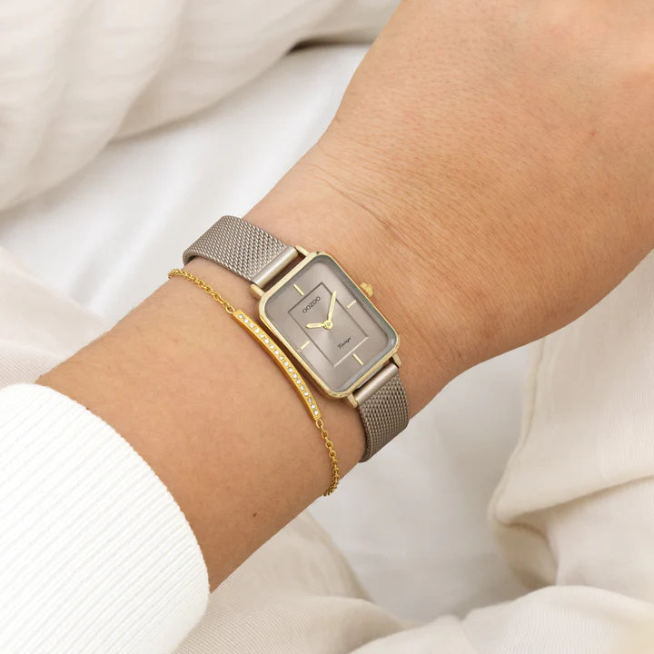 OOZOO goud kleurig taupe vierkant horloge