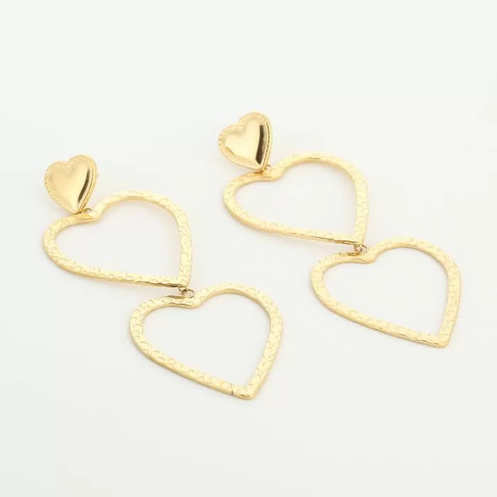 Dubbel hearts oorbellen goud