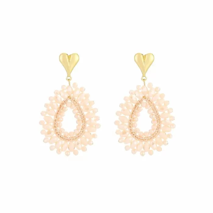Kralen statement beige oorbellen