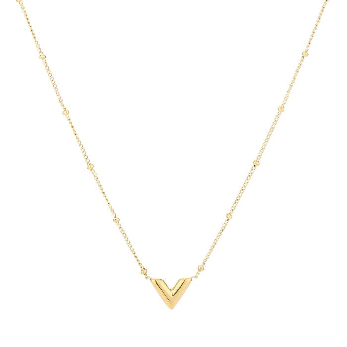 V Ketting met balletjes chain goud