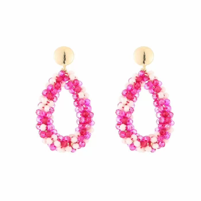 Druppel oorbellen strass fushia Mix