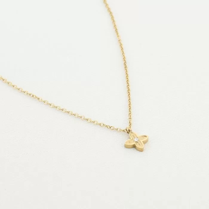 Ketting met bloem met pareltje goud