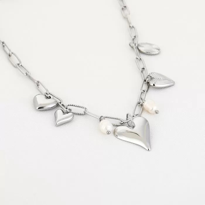 Hartjes bedels ketting grof zilver
