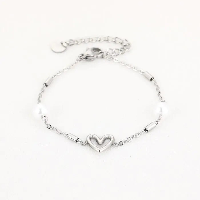 Hartje met parel armband zilver