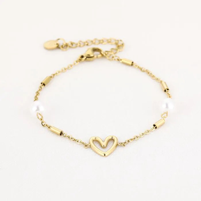 Hartje met parel armband goud