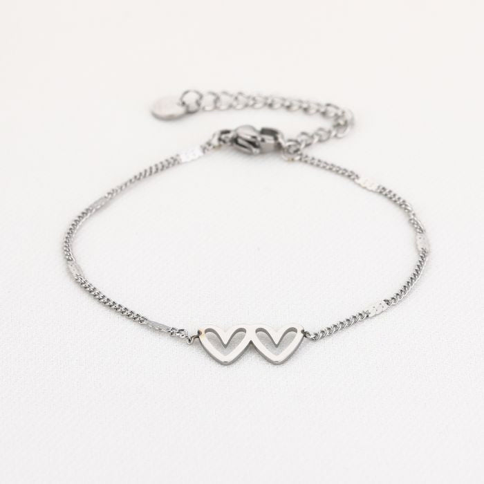 Dubbele hartjes armband zilver
