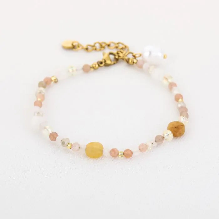 Natuur stenen armband beige