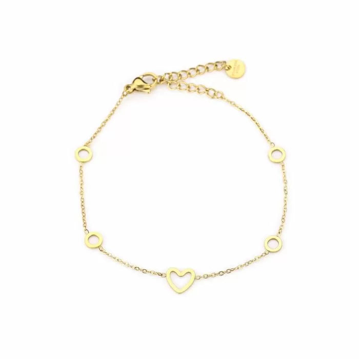 Armband met open hartje en open cirkels goud