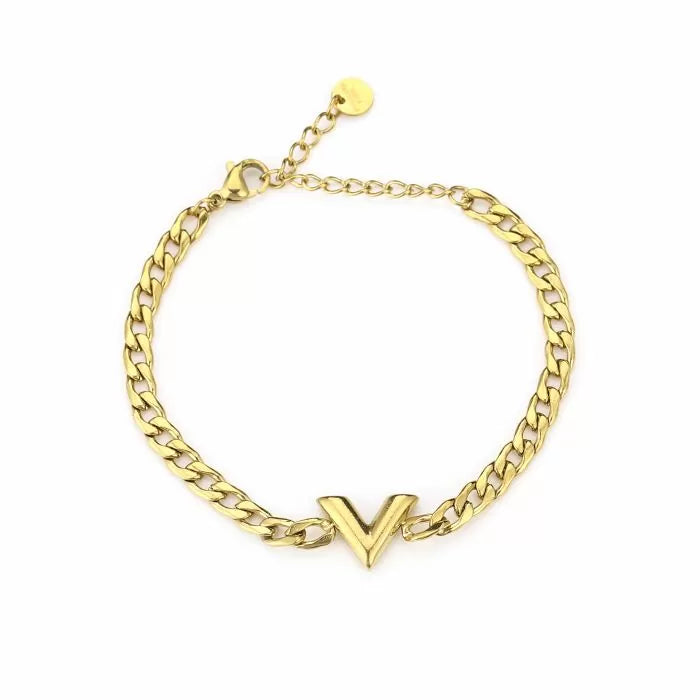 Schakel armband V goud