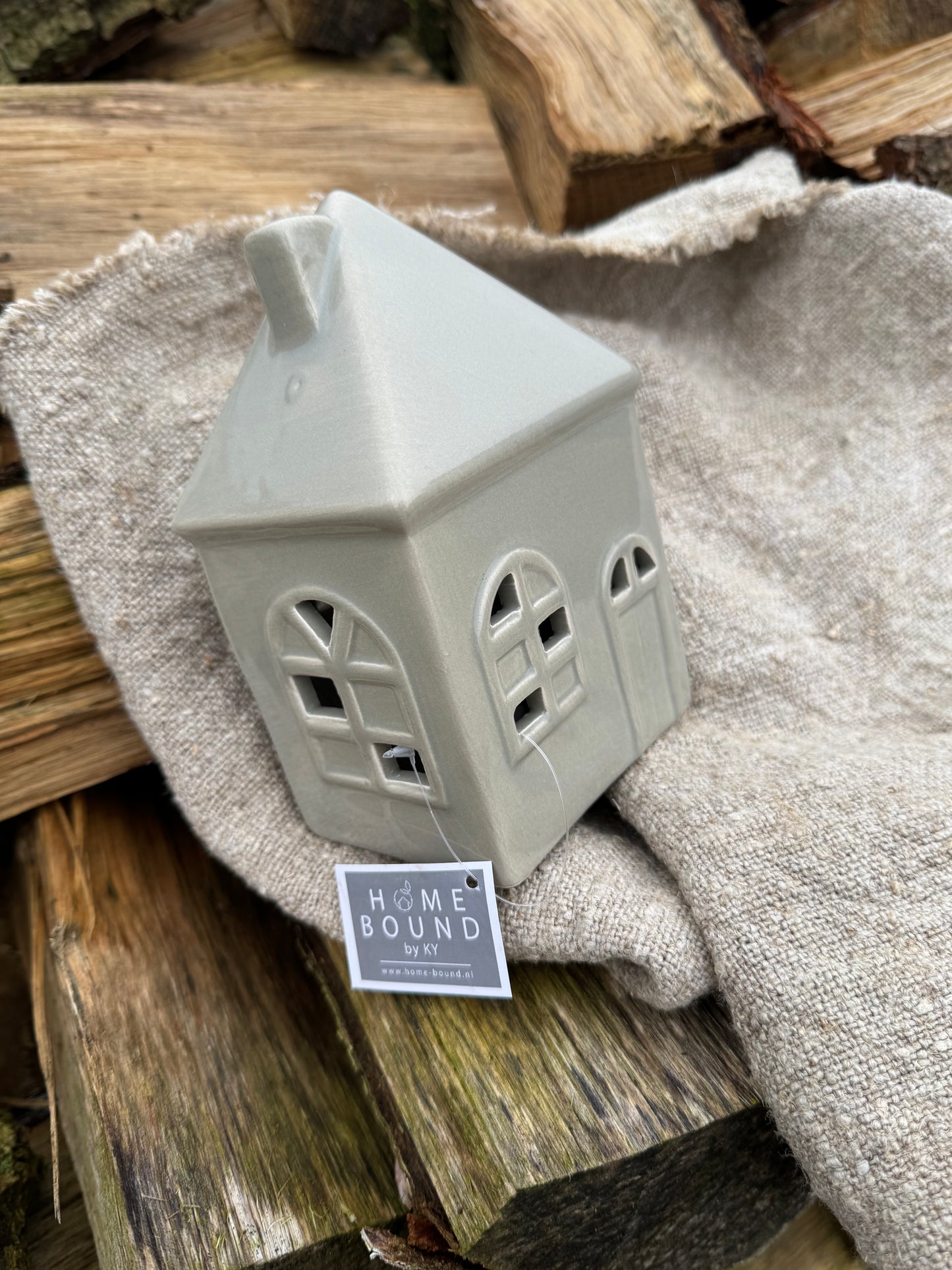 Aardewerk huisje taupe led Groot/Klein