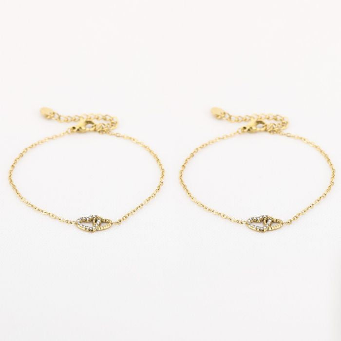 Vriendschap armbandjes gouden hartjes met diamantjes
