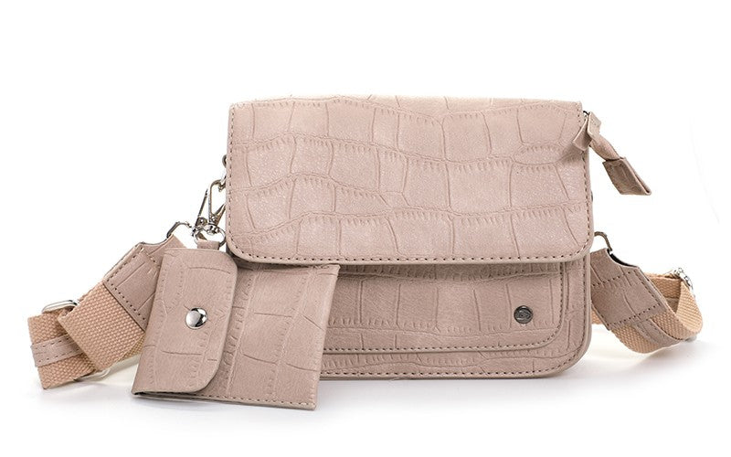 Khaki croco schoudertasje Samos