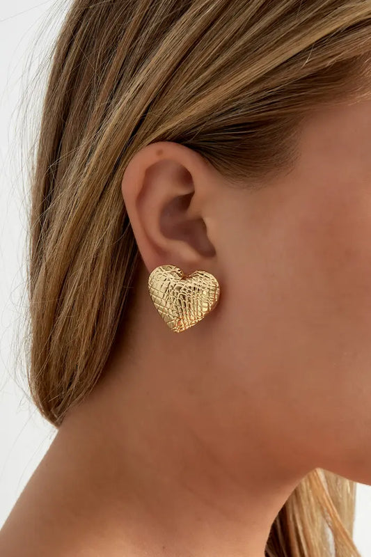 Structured Heart oorbellen goud