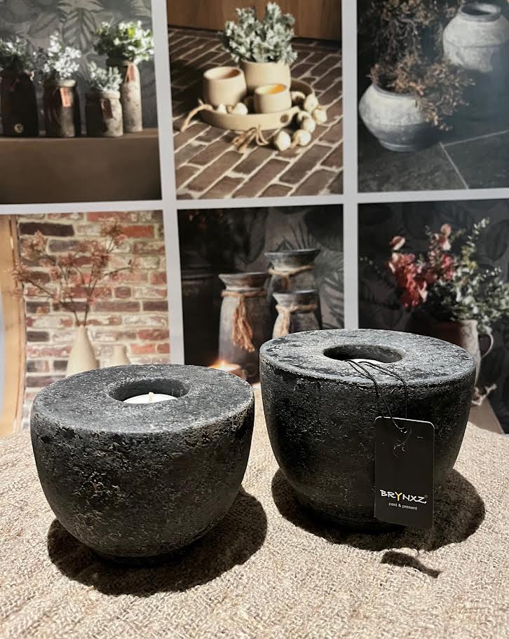 Brynxz Set van 2 Theelichthouders Basic Basalt