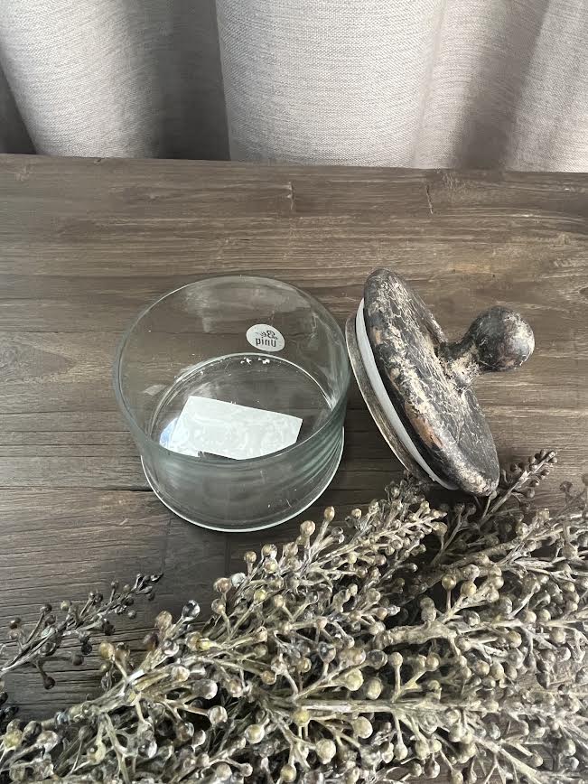Smal glazen voorraad potje met deksel
