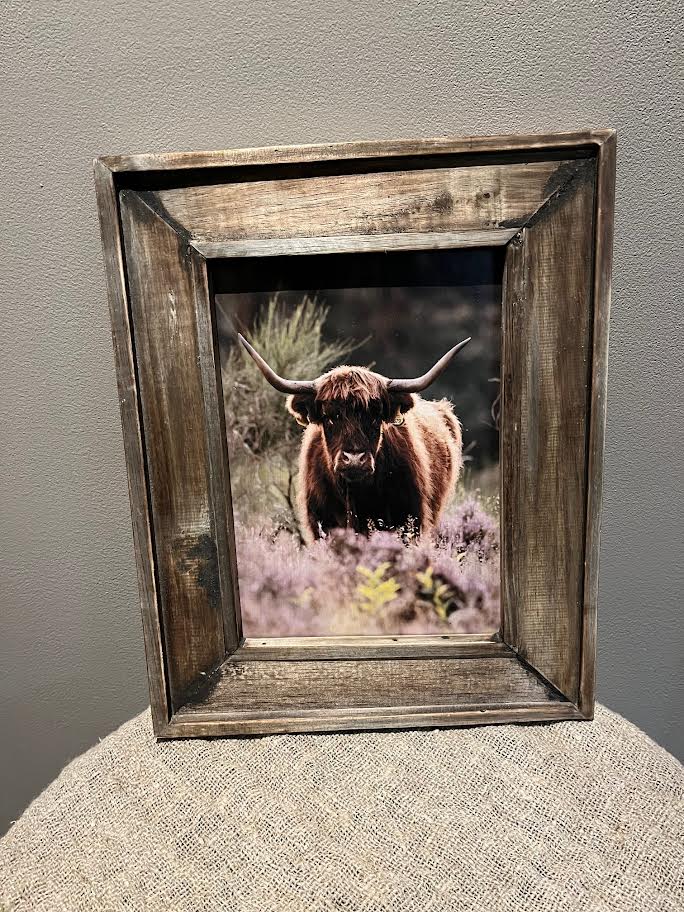 Houten schilderij bizon op heide kleur