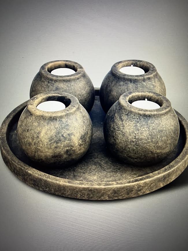 Brynxz set of 4 tealightcups on plate majestic brown