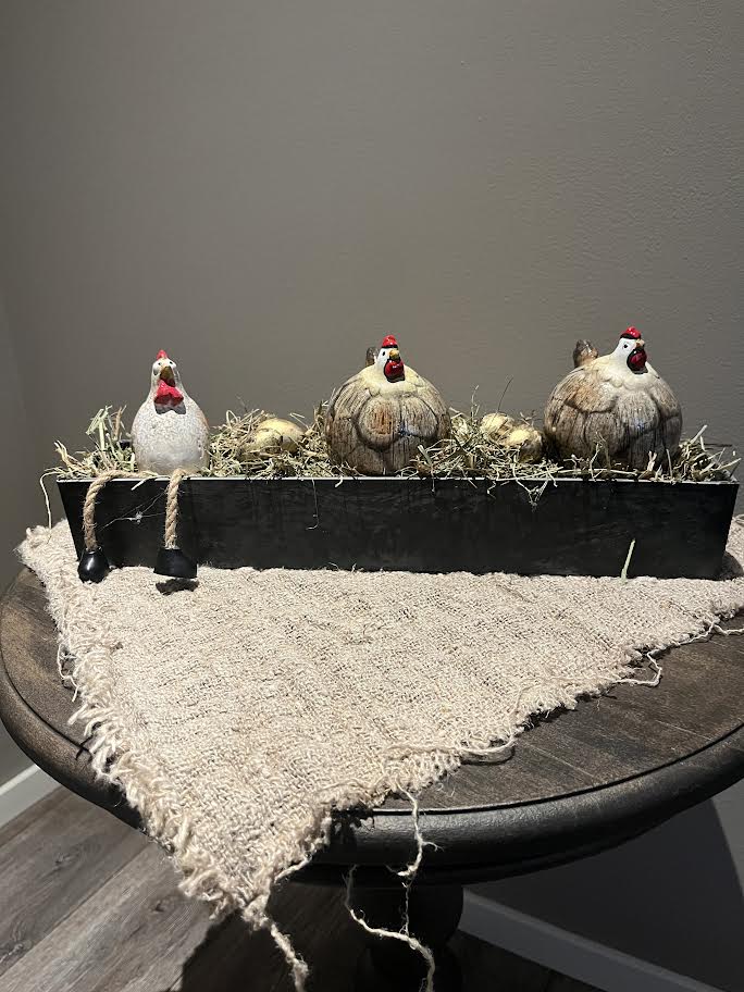 Langwerpige tray met 3 kippetjes