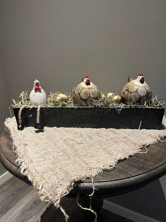 Langwerpige tray met 3 kippetjes