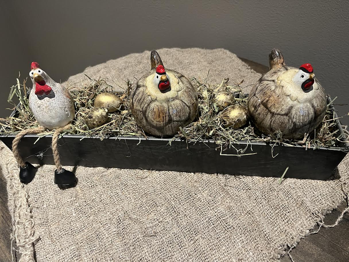 Langwerpige tray met 3 kippetjes