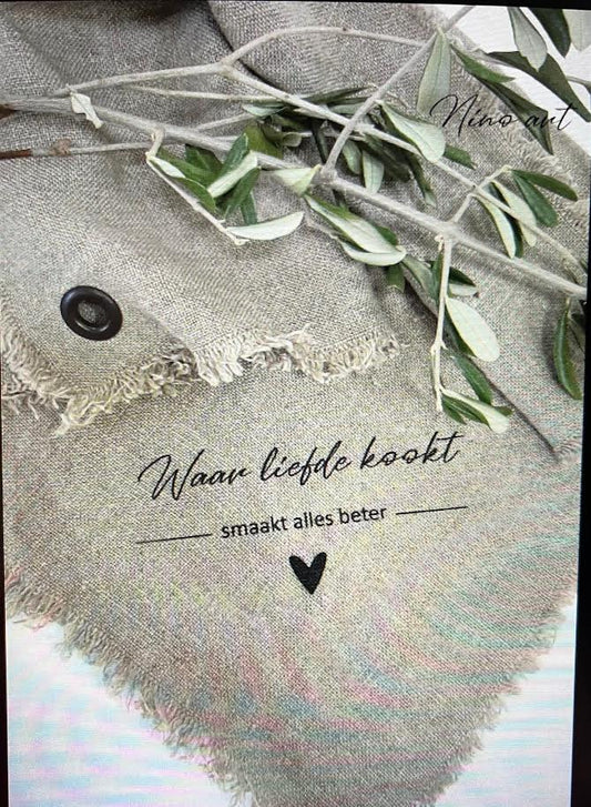Shabby doek met zeiloog- Waar liefde kookt Smaakt alles beter