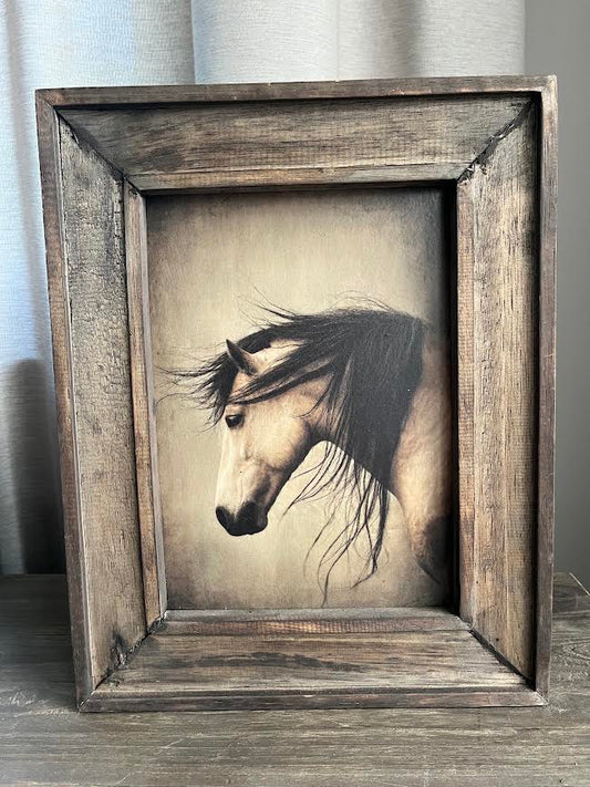 Houten schilderij met paardenhoofd