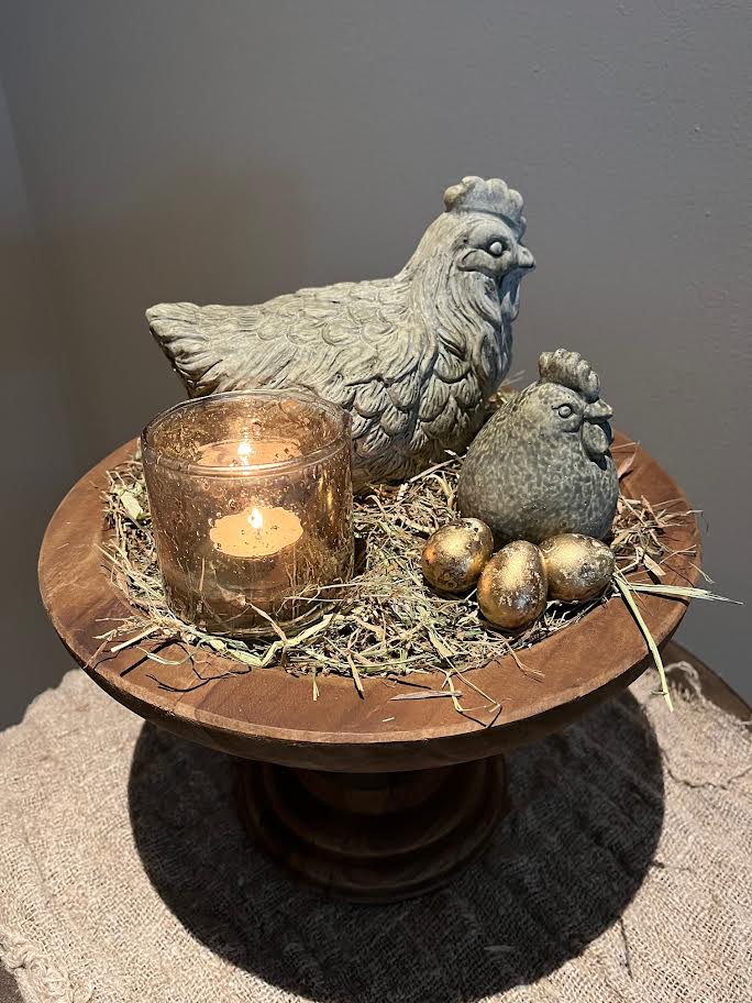 Groot plateau met grote kip en kleine kip met bubble glaasje