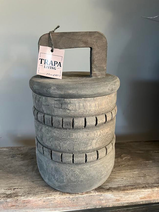 Robuuste Houten Pot met deksel en greep Trapaliving