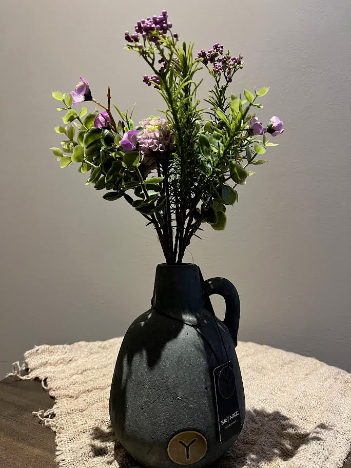 Brynxz vaasje met kunstboeketje Dahlia Pompon paars
